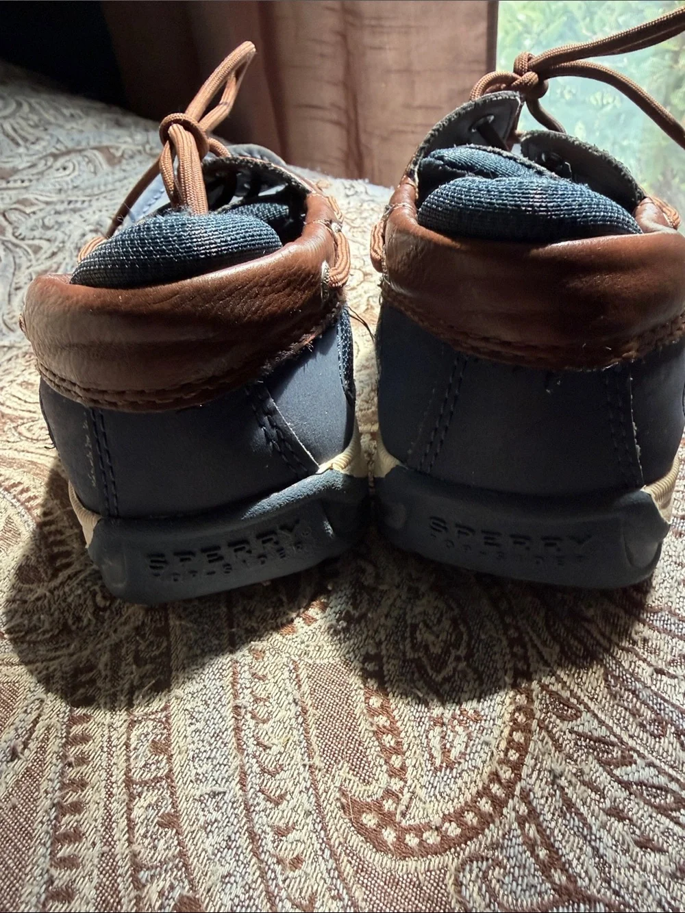 Sperry Navy and Brown Leather-Trim Boat Shoes